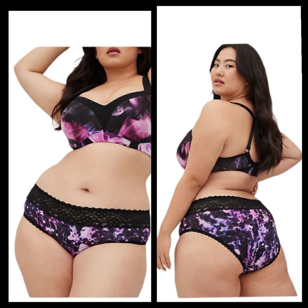 4X 26W Torrid Purple Hipster Panty Tie Dye Galaxy Space Wide Lace Band Mid Rise